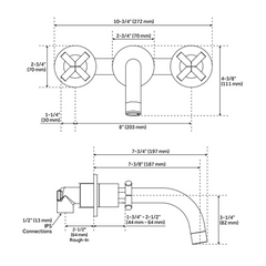 New Brushed Nickel Exira Wall Mount Bathroom Faucet with Cross Handles by Signature Hardware