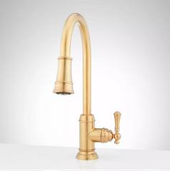 New Brushed Gold Amberley Single-Hole Pull-Down Kitchen Faucet by Signature Hardware