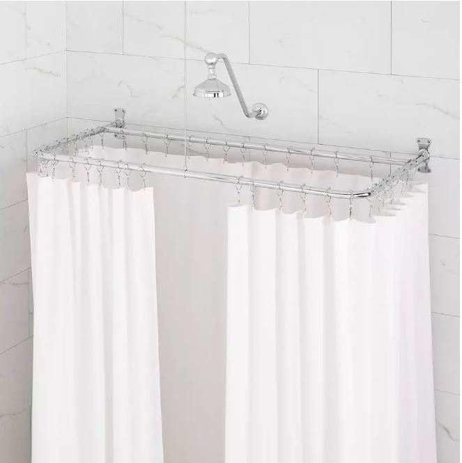 Tringle à rideau de douche en laiton massif en forme de D, 60 po x 27 po, chrome par Signature Hardware