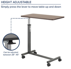 New Drive Medical Silver Vein Adjustable Non Tilt Top Overbed Table w/ Wheels 13067