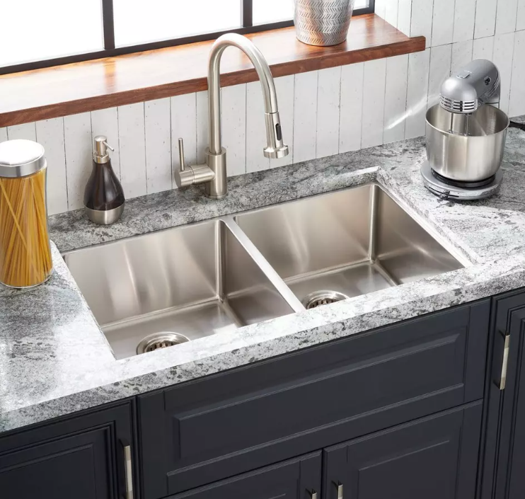 New Stainless Steel 33" Ortega Double-Bowl Sink - Single-Hole by Signature Hardware