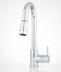 New Chrome Finite Single-Hole Kitchen Faucet with Swivel Spout and Pull-Down Spray by Signature Hardware