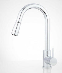 New Chrome Finite Single-Hole Kitchen Faucet with Swivel Spout and Pull-Down Spray by Signature Hardware