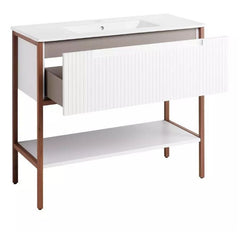 New Matte White 40" Bisbee Console Vanity with Warm Oak Frame by Signature Hardware