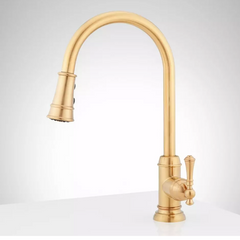 New Brushed Gold Amberley Single-Hole Pull-Down Kitchen Faucet by Signature Hardware