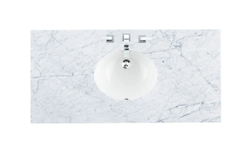 New 48 in. & 3cm, Straight Edge, Carrara White Single Bathroom Vanity Top with Oval Sink Hole, 090-OS48-CAR-SNK by James Martin Furniture