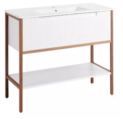 New Matte White 40" Bisbee Console Vanity with Warm Oak Frame by Signature Hardware