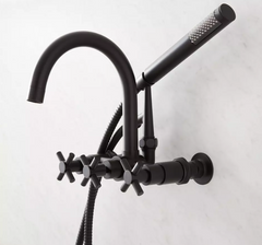 New Matte Black Sebastian Tub Faucet and Hand Shower with Variable Centers and Cross Handles by Signature Hardware