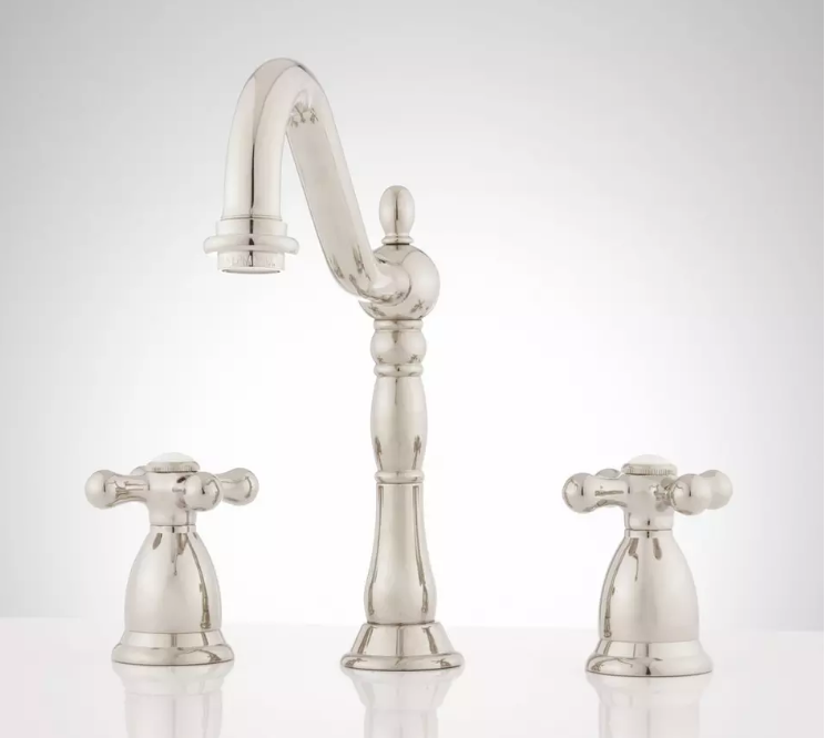 New Polished Nickel Victorian Widespread Bathroom Faucet with Cross Handles by Signature Hardware