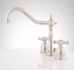 New Polished Nickel Victorian Widespread Bathroom Faucet with Cross Handles by Signature Hardware