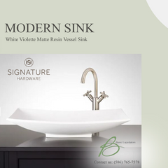 New White Violette Matte Resin Vessel Sink - Signature Hardware