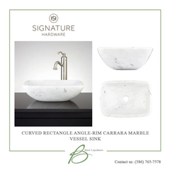 New 17" x 12" Carrara Marble Curved Rectangle Angle-Rim Vessel Sink