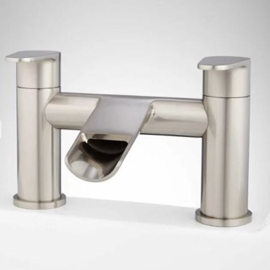 New Brushed Nickel Pagaso Waterfall Deck-Mount Tub Faucet