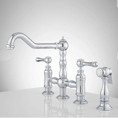 New Chrome Delilah Deck Mount Bridge Faucet with Side Spray & Lever Handles by Signature Hardware