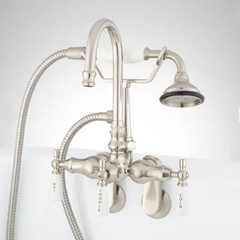 New Brushed Nickel Gooseneck Tub-Wall-Mount Faucet & Hand Shower