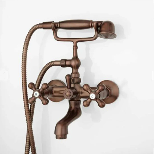 New Oil Rubbed Bronze Barlow Wall Mount Tub Faucet and Hand Shower with Metal Cross Handles