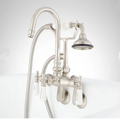 New Brushed Nickel Gooseneck Tub-Wall-Mount Faucet & Hand Shower