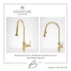 New Polished Brass Westgate Pull-Down Kitchen Faucet by Signature Hardware