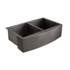 New 33" Gunmetal Black Atlas Double Bowl Stainless Steel Farmhouse Sink with Curved Apron