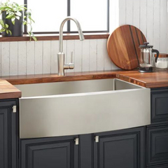 New Pewter 36" Atlas Stainless Steel Farmhouse Curved Apron Sink - Signature Hardware