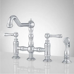 New Chrome Delilah Deck Mount Bridge Faucet with Side Spray & Lever Handles by Signature Hardware