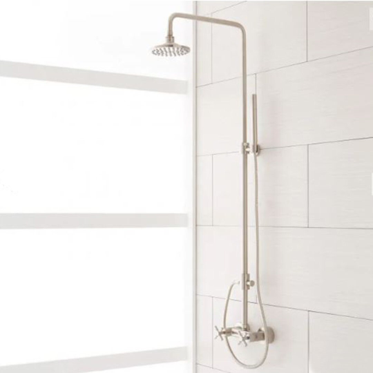 New Brushed Nickel Stiles Exposed Pipe Shower System with Rainfall Shower Head & Hand Shower