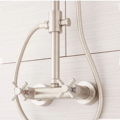 New Brushed Nickel Stiles Exposed Pipe Shower System with Rainfall Shower Head & Hand Shower